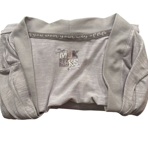 Soft Cloud Knit Muk Luks Small CARDIGAN Oversized Light Gray Comfort Drape - Picture 8 of 10